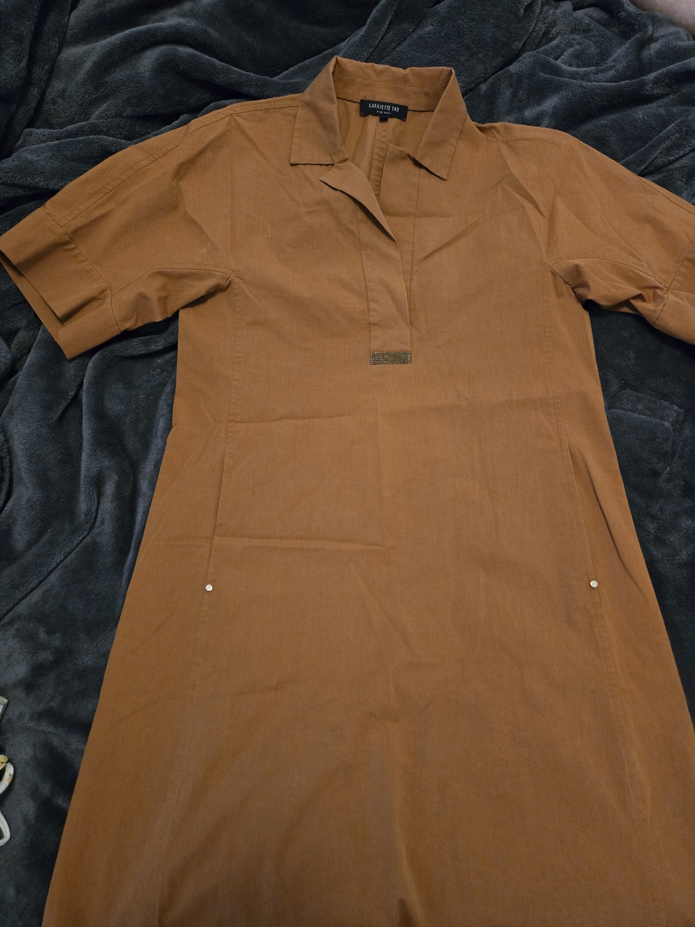 Lafayette 148 New York Short-Sleeve Shift Dress in Rust Brown